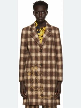 Marc Jacobs Heaven Bear Trap Trench Coat Plaid Embroidered Pea Coat Unisex XS